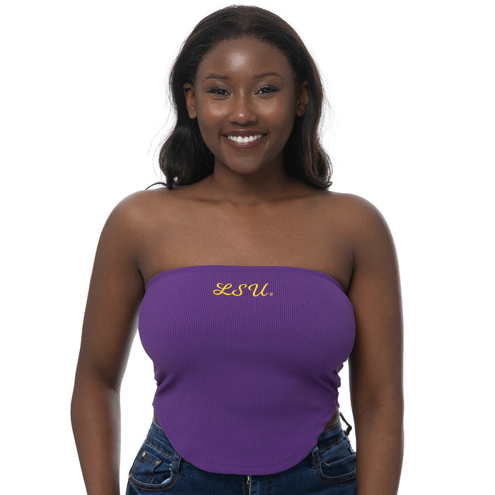 LSU Tigers ZooZatZ Embroidered Ruched Ribbed Tube Top - Purple