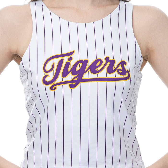 LSU Tigers ZooZatZ LSU Script 1st Down Crop Tank - White Pinstripe