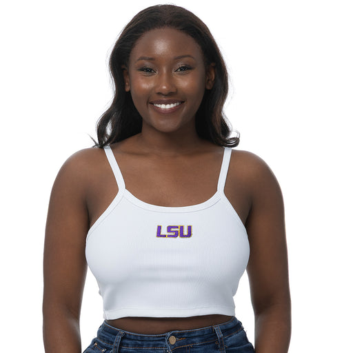 LSU Tigers ZooZatZ Primary Embroidered Ribbed Cami Tank - White