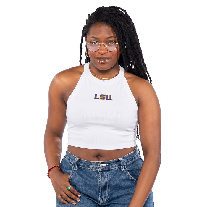 LSU Tigers ZooZatZ Primary Embroidered Ribbed Drift Tank - White