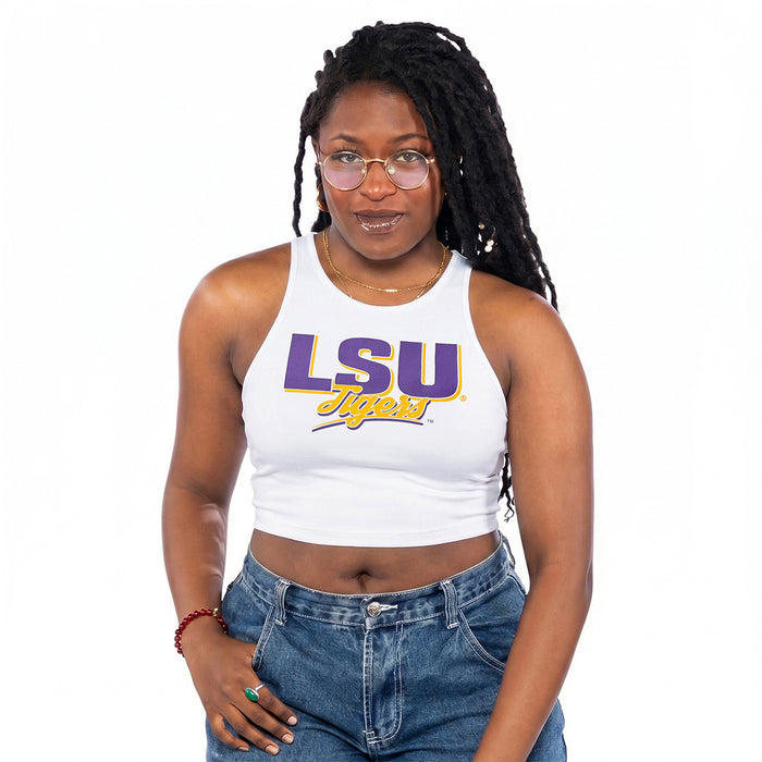 LSU Tigers ZooZatZ Script 1st Down Crop Tank - White