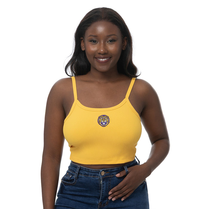 LSU Tigers ZooZatZ Tiger Head Embroidered Ribbed Cami Tank - Gold
