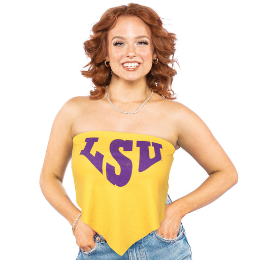 LSU Tigers ZooZatZ Vintage Varsity Tie Back Bandeau Top - Gold