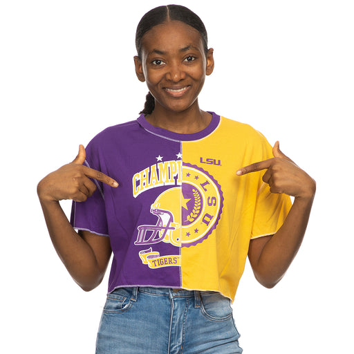 LSU Tigers ZooZatZ Women's Color Block Crop T-Shirt - Purple / Gold