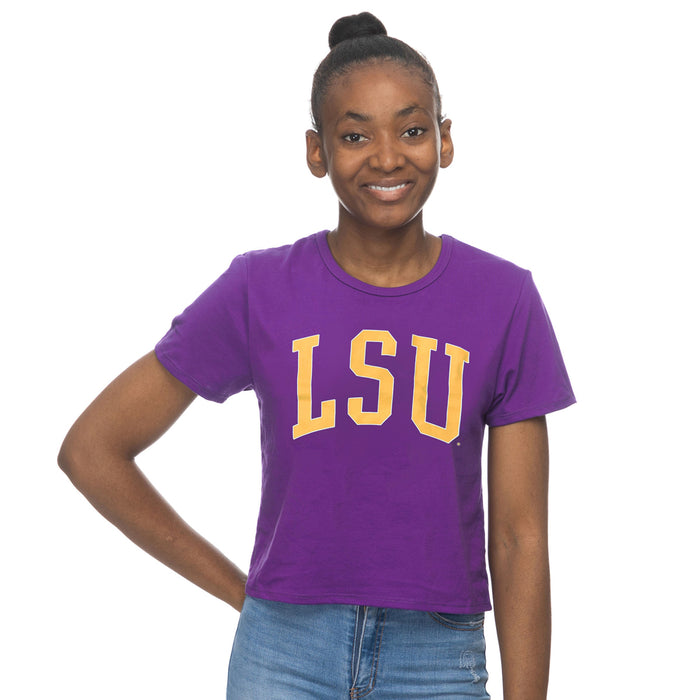 LSU Tigers ZooZatZ Women's Large Arch Crop T-Shirt - Purple