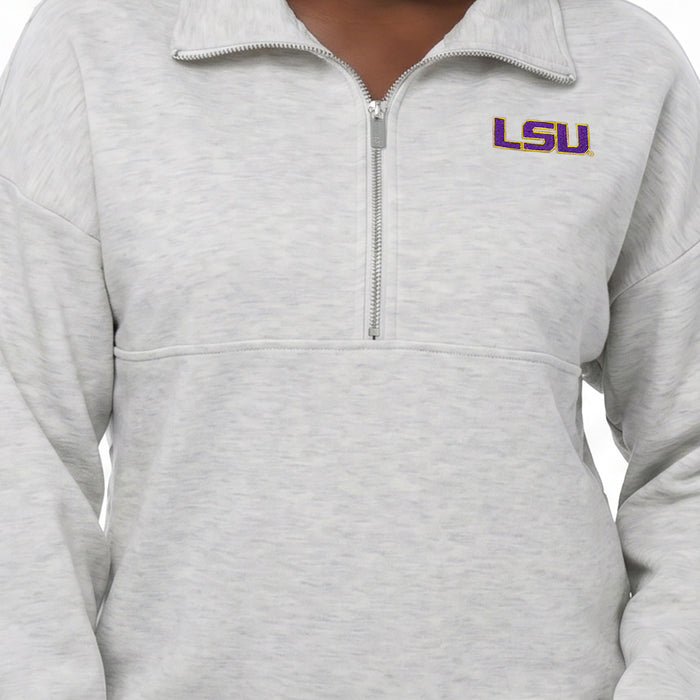 LSU Tigers Zoozatz Women's Air Premium Ultra Soft 1/4 Zip Pullover - Ivory Heather
