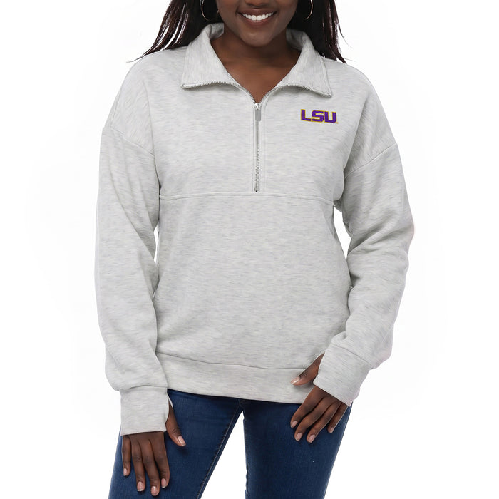 LSU Tigers Zoozatz Women's Air Premium Ultra Soft 1/4 Zip Pullover - Ivory Heather