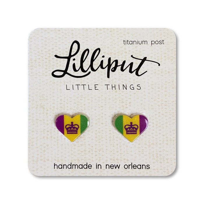 Lilliput Little Things Mardi Gras Heart Flag Titanium Post Stud Earrings