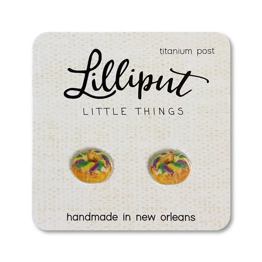 Lilliput Little Things Mardi Gras King Cake Titanium Post Stud Earrings