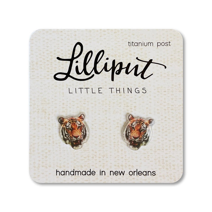 Lilliput Little Things Tiger Head Titanium Post Stud Earrings