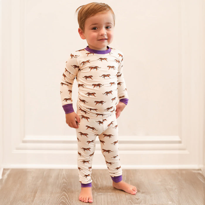 Southern Slumber Purple Tiger 2-Piece Bamboo Pajama Set - Natural