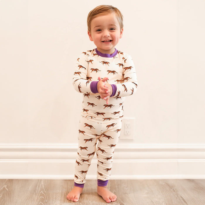 Southern Slumber Purple Tiger 2-Piece Bamboo Pajama Set - Natural