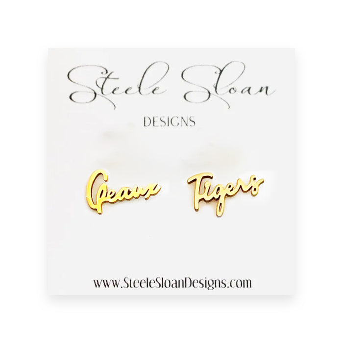 Steele Sloan Design Geaux Geaux Script Stud Earrings - Gold