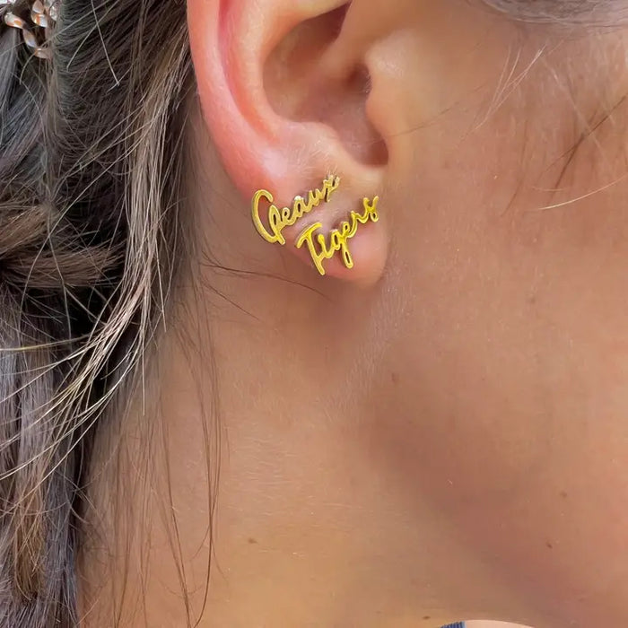 Steele Sloan Design Geaux Geaux Script Stud Earrings - Gold