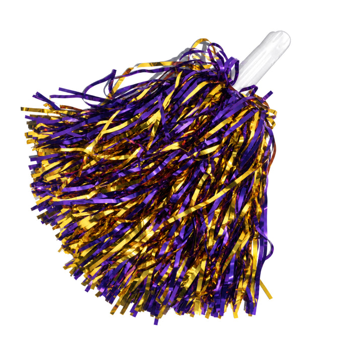 Two Color Metallic Purple & Gold Handle Shimmer Shaker Pom