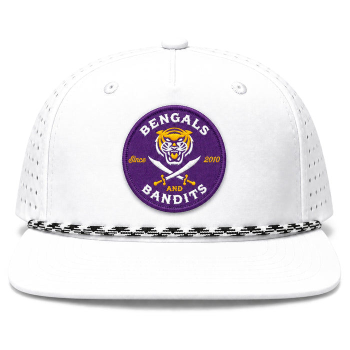 Bengals & Bandits Est Patch Perforated Structured Flat Brim 5 Panel Rope Hat - White / Black & White Rope