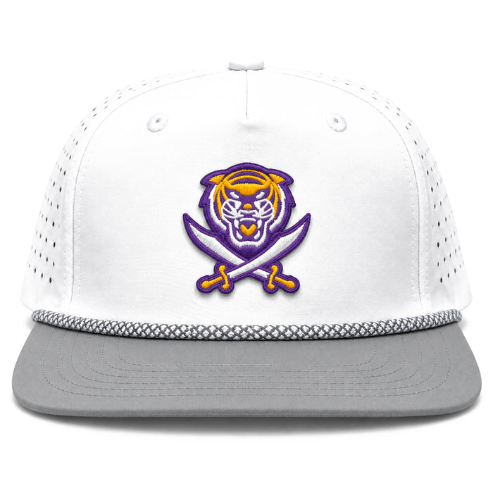 Bengals & Bandits Logo Patch Perforated Structured Two-Tone Flat Brim 5 Panel Rope Hat - White / Grey