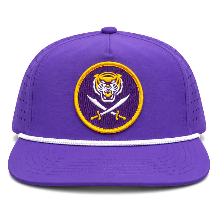 Bengals & Bandits Purple & Gold Round Patch Flat Brim Perforated 5 Panel Rope Hat - Purple / White Rope