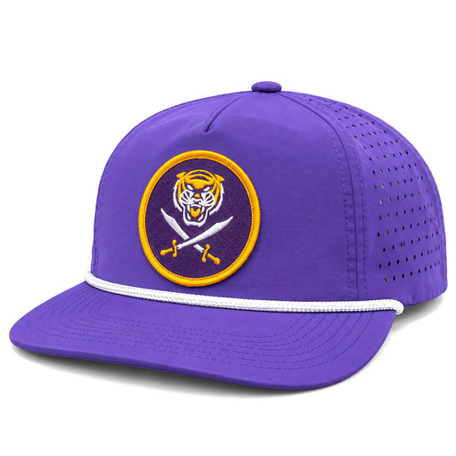 Bengals & Bandits Purple & Gold Round Patch Flat Brim Perforated 5 Panel Rope Hat - Purple / White Rope