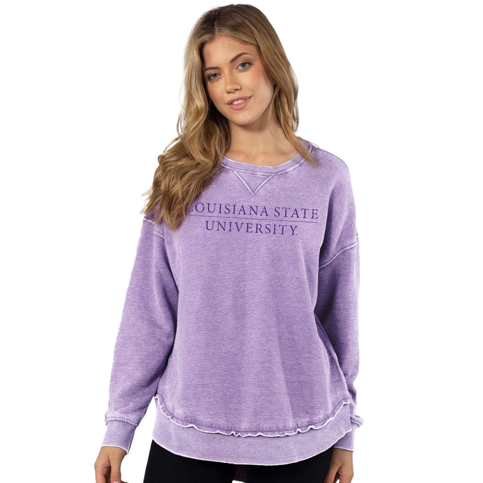 LSU Tigers Chicka-d Bar Distressed Bar Burnout Hi-lo Drop Tail Campus Pullover Sweatshirt - Lilac