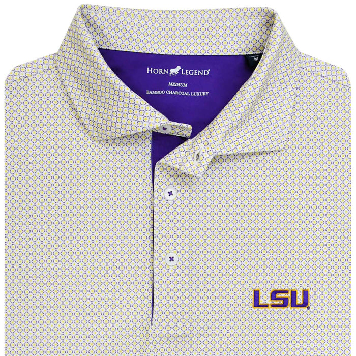 LSU Tigers Horn Legend Primary Henna Performance Stretch Polo - White / Purple / Gold