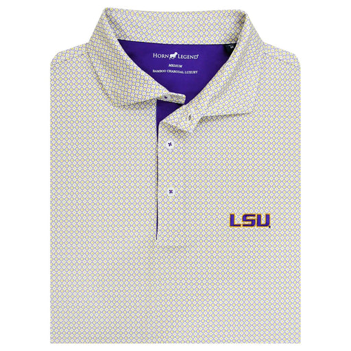 LSU Tigers Horn Legend Primary Henna Performance Stretch Polo - White / Purple / Gold