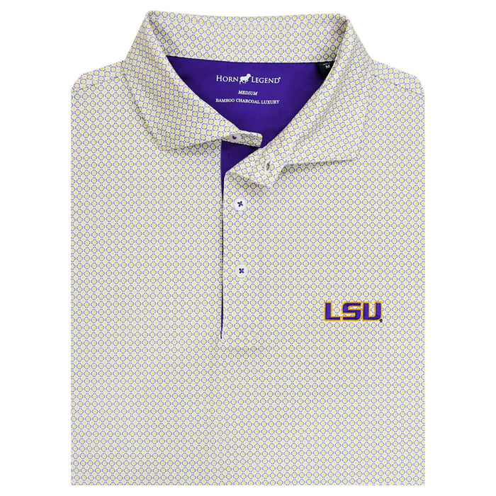 LSU Tigers Horn Legend Primary Henna Performance Stretch Polo - White / Purple / Gold