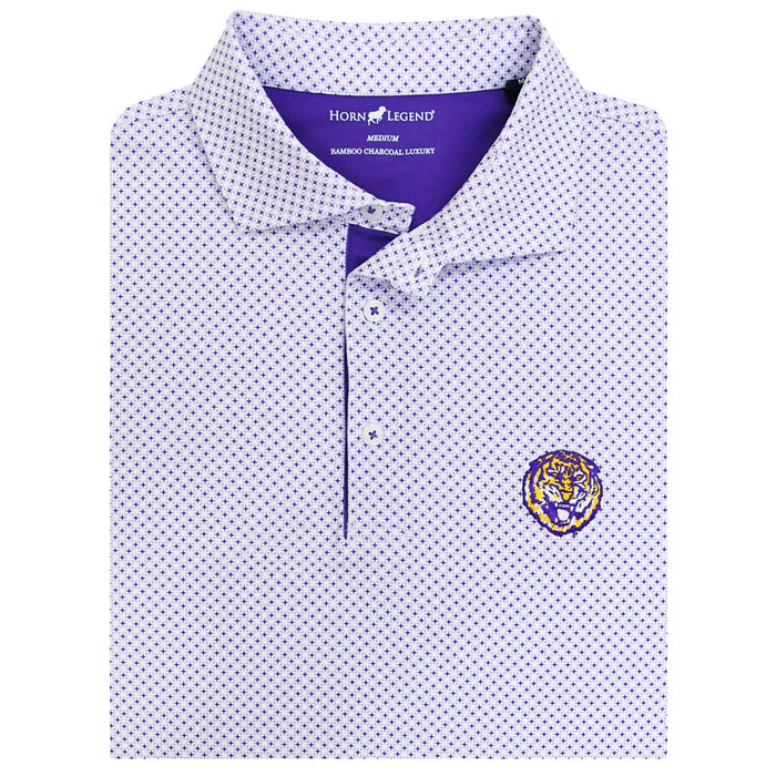 LSU Tigers Horn Legend Round Vault Lisbon Performance Stretch Polo - White / Lavender / Purple