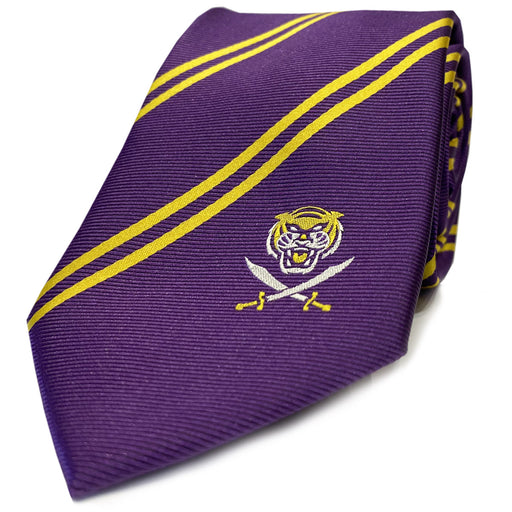 B&B Dry Goods Bengals & Bandits Logo Stripe Woven Pattern Necktie - Purple