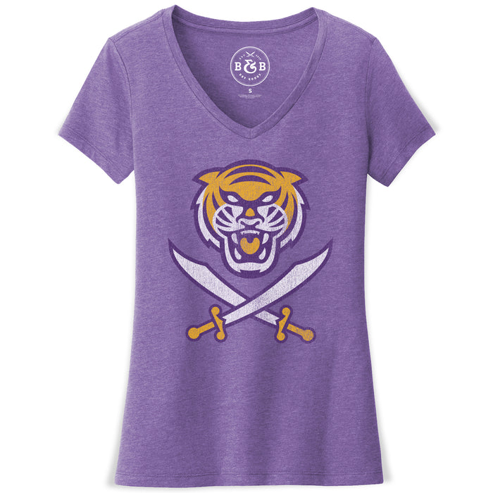 Bengals & Bandits Women's Tri-Color Logo V-Neck T-Shirt - Purple