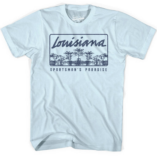 B&B Dry Goods Homegrown Louisiana Script Sportsman's Paradise T-Shirt - Ice Blue