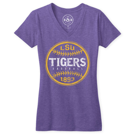B&B Dry Goods LSU Tigers Baseball Laces Women's Tri-Blend V-Neck - Purple