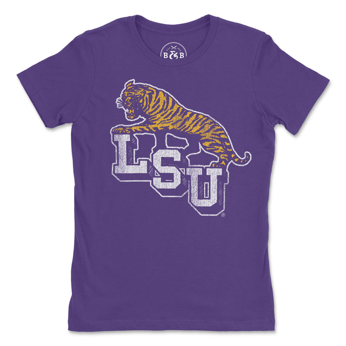 B&B Dry Goods LSU Tigers 68 Tiger Steps Women's T-Shirt - Purple