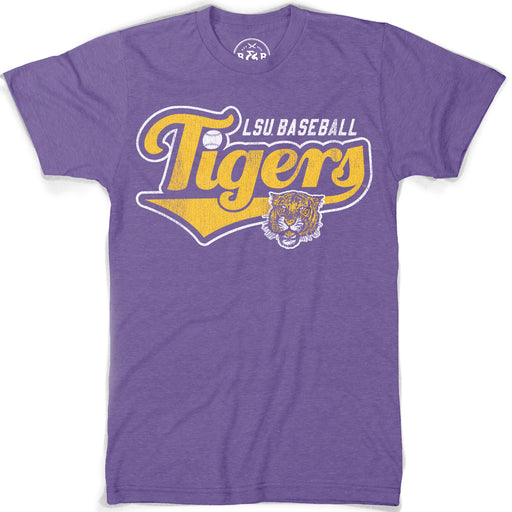 B&B Dry Goods LSU Baseball 78 Tiger Script Tri-Blend T-Shirt - Purple