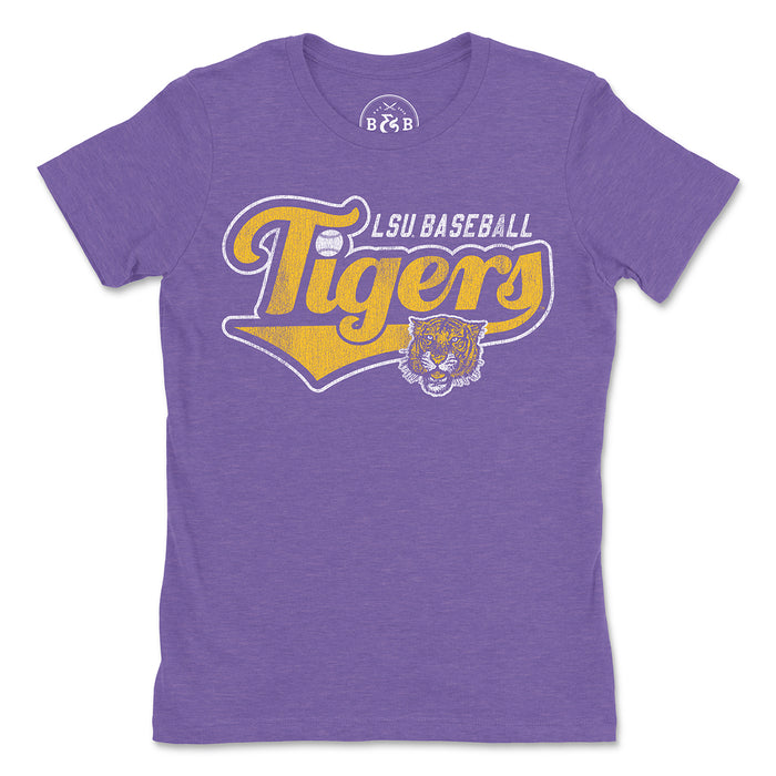B&B Dry Goods LSU Baseball 78 Tiger Script Women's Tri-Blend T-Shirt - Purple