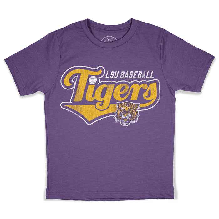 B&B Dry Goods LSU Baseball 78 Tiger Script Youth T-Shirt - Purple