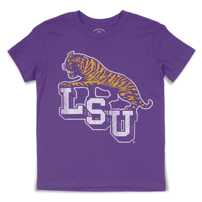 B&B Dry Goods LSU Tigers 68 Tiger Steps Youth T-Shirt - Purple