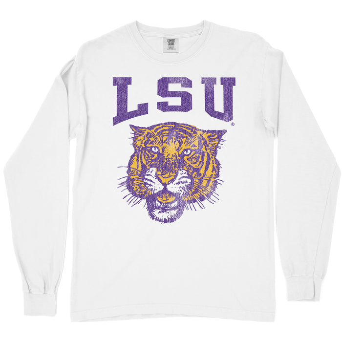 B&B Dry Goods LSU Tigers 78 Tiger Arch Garment Dyed Long Sleeve T-Shirt - White