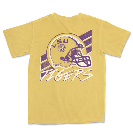 B&B Dry Goods LSU Tigers 90's Football Stripe Garment Dyed Pocket T-Shirt - Mustard