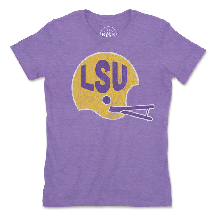 B&B Dry Goods LSU Tigers Retro Helmet Women's Tri-Blend T-Shirt - Lilac