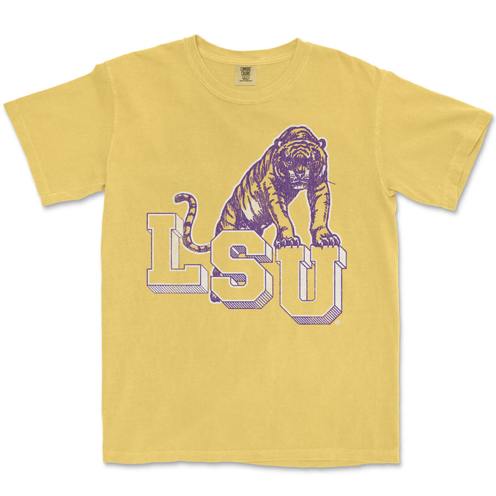 B&B Dry Goods LSU Tigers Retro Step Garment Dyed T-Shirt - Mustard