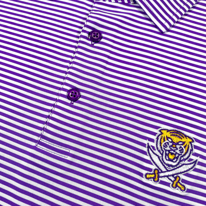 Bengals & Bandits Horn Legend Yarn Dyed Stripe Stretch Performance Polo - Purple / White