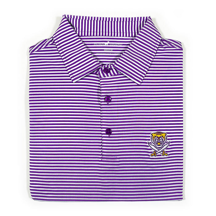 Bengals & Bandits Horn Legend Yarn Dyed Stripe Stretch Performance Polo - Purple / White