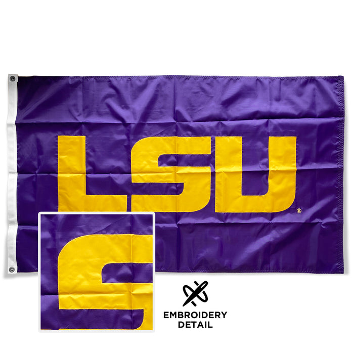 LSU Tigers Deluxe Embroidered Sewn Applique 3' x 5' Flag - Purple