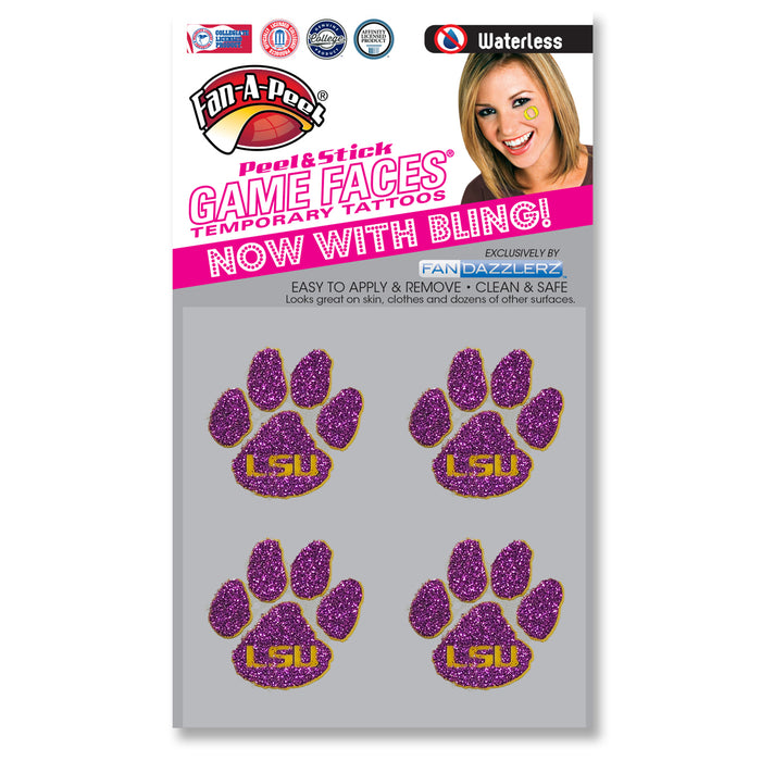 LSU Tigers Glitter Paw Print Waterless Face Tattoos