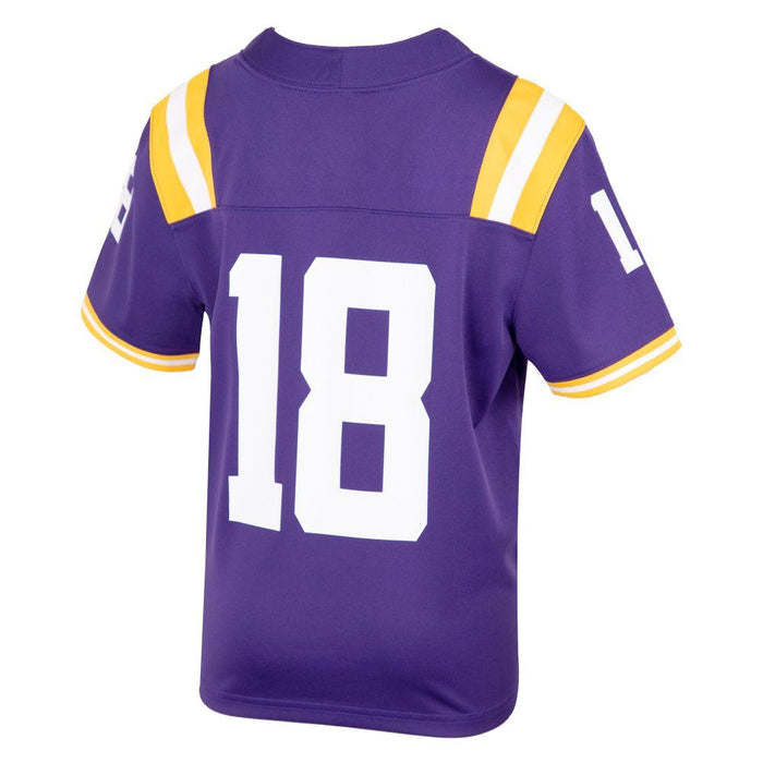 LSU Tigers Nike #18 Toddler/ Kids / Youth Team Replica Football Jersey – Purple