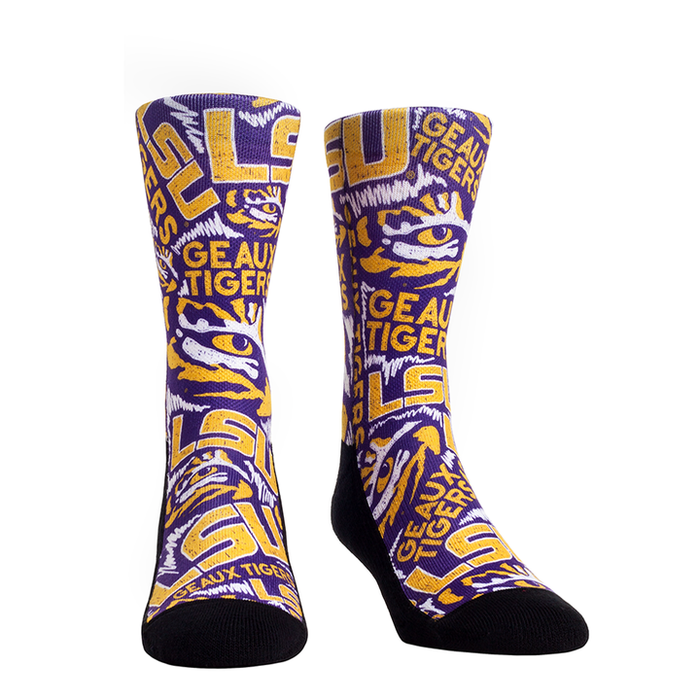 LSU Tigers Rock 'Em Flat Knit Logo Sketch Crew Socks