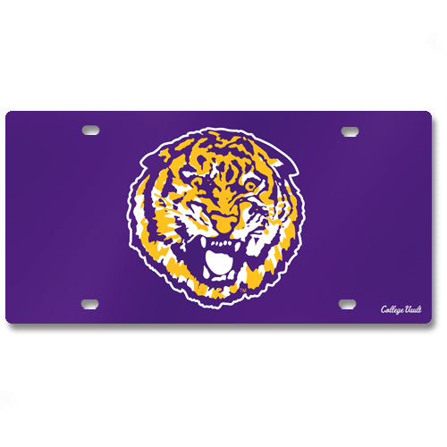 LSU Tigers College Vault Round Vault Tiger Acrylic License Plate - Purple