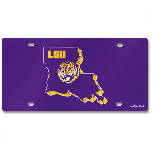 LSU Tigers College Vault Round Vault State Acrylic License Plate - Purple