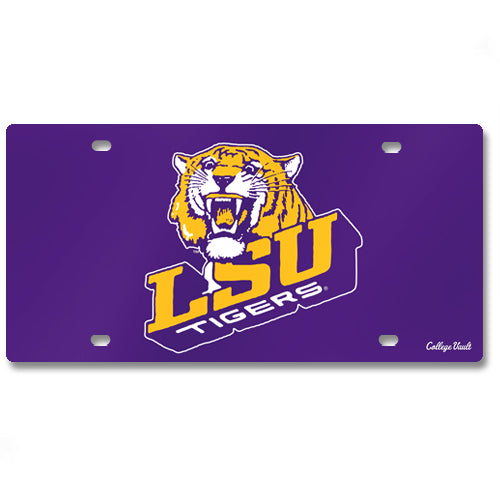 LSU Tigers College Vault Slant Vault Tiger Acrylic License Plate - Purple